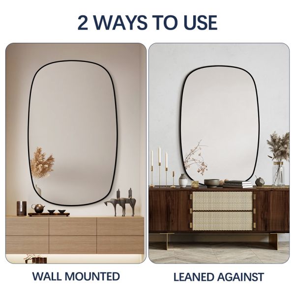 HD Silver Framed Bathroom Mirror , Wall Mounted Irregular Bathroom Mirror With