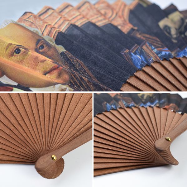 Wholesale Spanish Wedding Brand Promotion Custom Logo Print Folding Hand Fan Wood Hand Held Fan Bulk Custom
