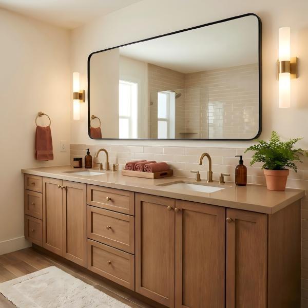Full Length Aluminum Framed Wall Mirror Oversized Removable Tray Horizontal Vertical Hanging Black or Glod Full Bath Mirror