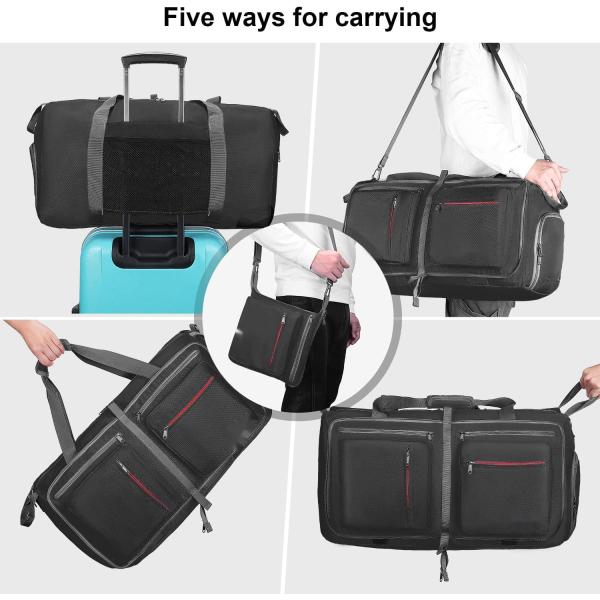 Light Black 55L Foldable Weekender Bag Waterproof Tear Resistant With Shoes Compartment