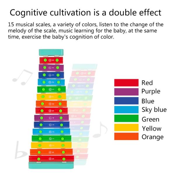 Kids Wooden Xylophone 15 Tones Knock Piano Educational With 2 Mallets