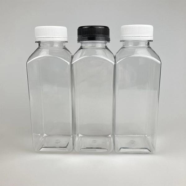 16Oz Disposable Clear Pet Plastic Square Juice Beverage Bottle With Tamper Proof Lids