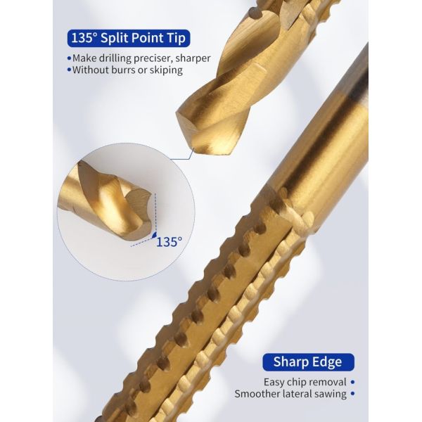 8 Pack Titanium Coated HSS Twist Drill Bits 3-10mm Serrated Side Cutting Spiral Saw Drill Bit Woodworking Tools Grooving Cutting Hole Holesaw Tool