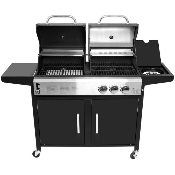 4 Burner Cooking Grill Gas and Charcoal Grill Trolley BBQ Smoker Combo for Outdoor
