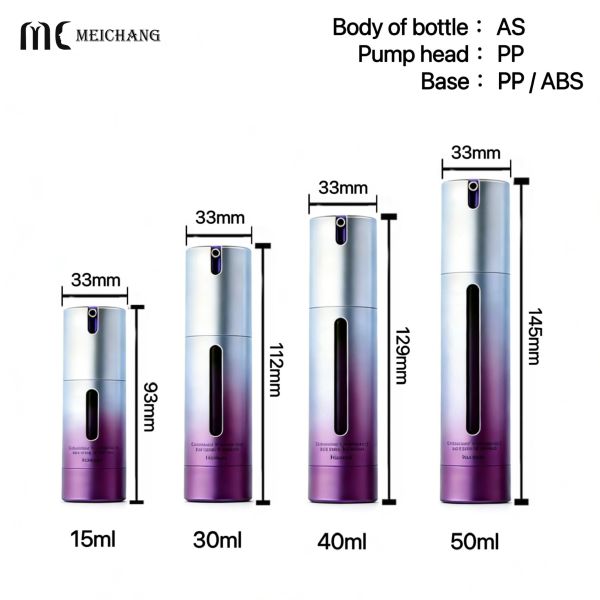 15/30/40/50ML Electroplated Gradient Visible Window Double-Layer Vacuum Airless Pump Bottle for High-End Skincare