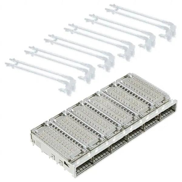 2143331-4 QSFP+ Cage Ganged (1 x 6) com conector do dissipador de calor Incluído Lightpipe 14 Gb/s