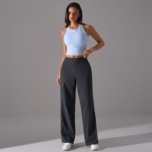 High Waisted Wide Leg Yoga Pants Lightweight Quick Dry Dark Gray Loose Fit