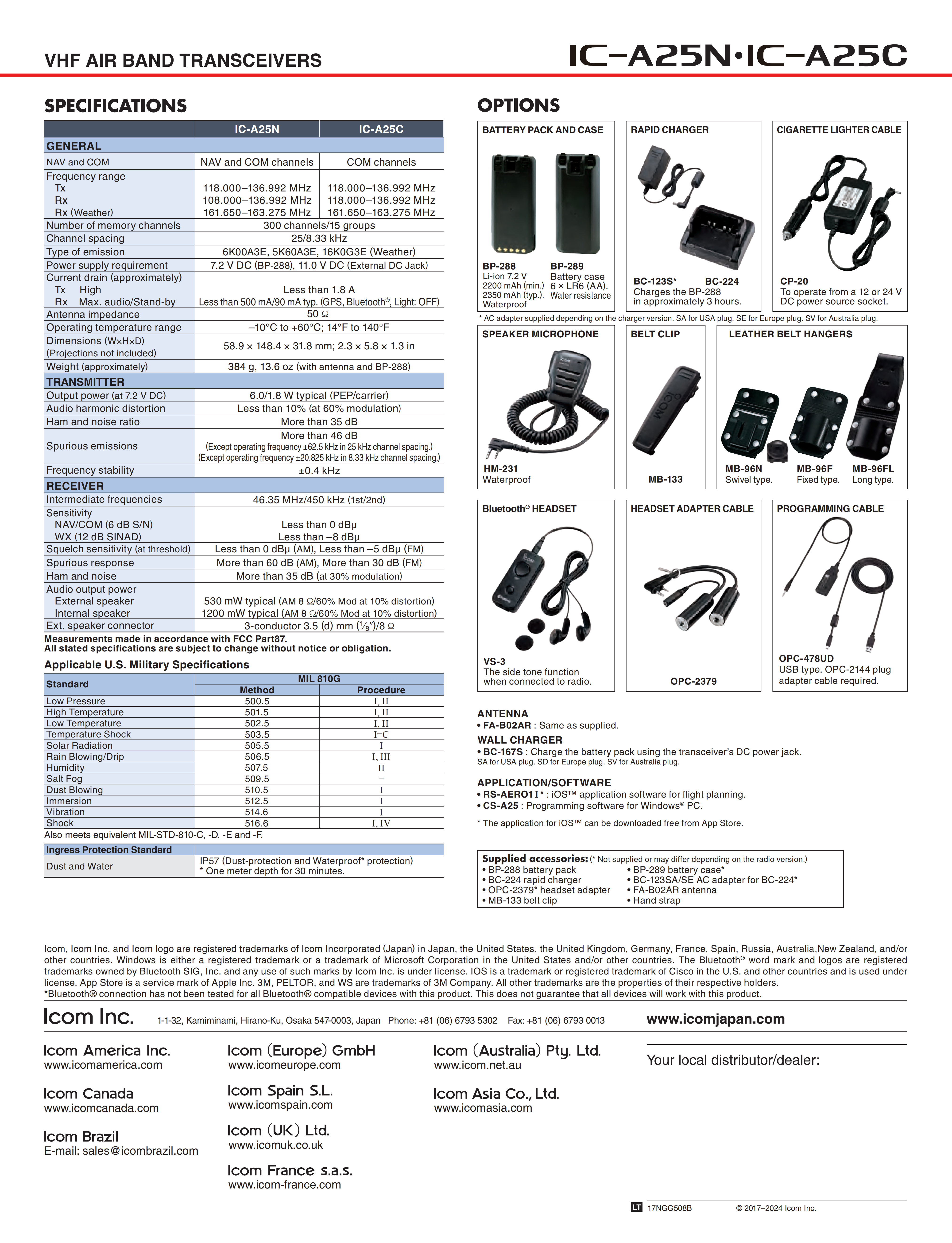ICOM IC-A25C 6W Power VHF Air Band Transceiver with Built-in GPS and Bluetooth Walkie Talkie