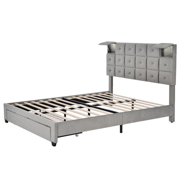 Newly developed High-end multi-functional Queen Size Velvet Platform Bed with a Big Drawer for Bedroom and Hotel