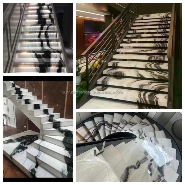 Translucent Chinese Ink Painting Marble Staircase Tiles in Panda White for Lavabo