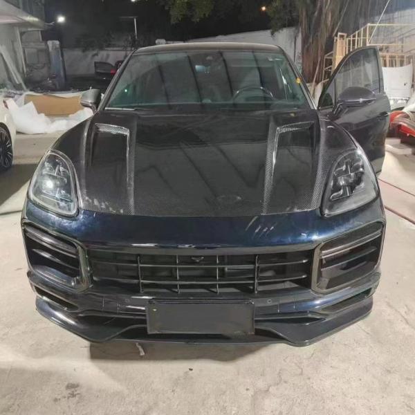 2019 Black Porsche Cayenne Body Kit TH Style Hood Engine Cover Dry Carbon Fiber