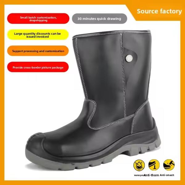 OEM Black High Top Microfiber Leather Security Work Boots with EN-standard Steel Toe and Puncture Resistant Midsole
