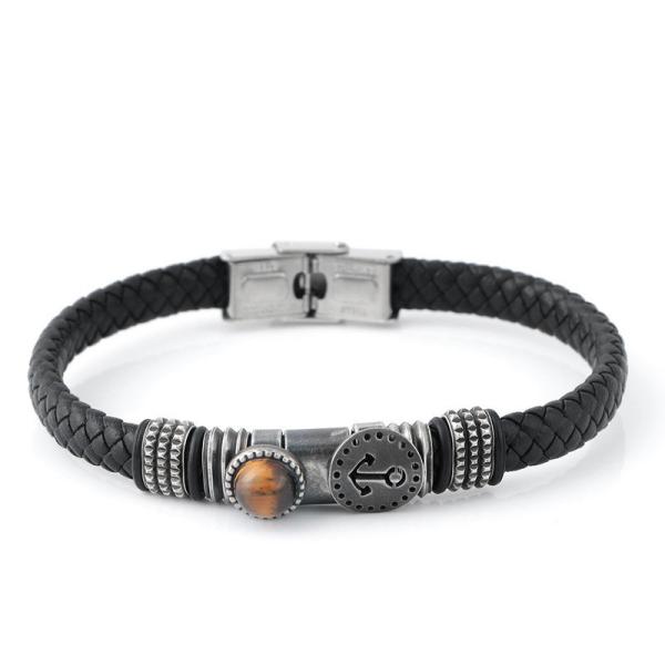 Knitted leather men's magnetic buckle bracelet, trendy boat anchor design, versatile men's bracelet
