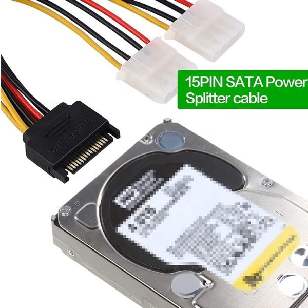 Sata 15 Pin Male to Dual Molex 4 Pin Lp4 IDE Female Hard Drive Power Y Adapter Converter Cable  for HDD SSD