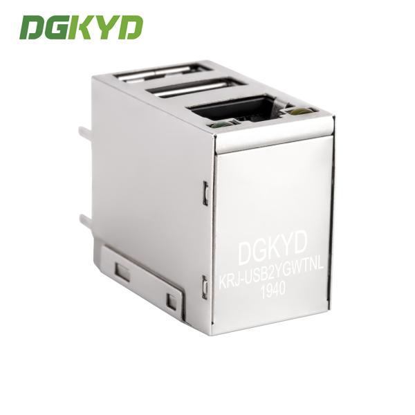 3デッキのUSB RJ45コネクタ,USB2.0 KRJ-USB2YGWTNLのダブルUSBジャック付きRJ45