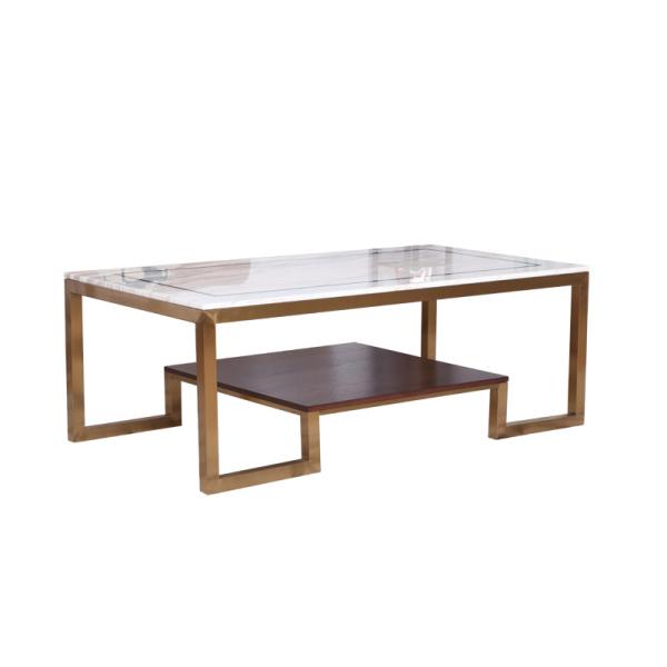 Simple stainless steel gold legs natural marble top coffee table