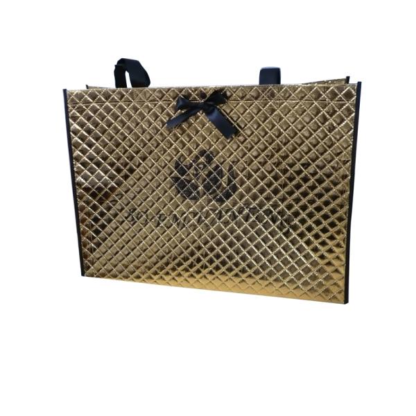 Black 75g Quilted Square Veins Bag, Non Woven Carry Bag With Printing Logo For Packaging