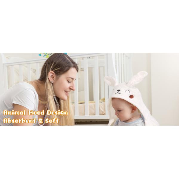 Toallas de baño para bebés con capucha de 2 paquetes - Conejo blanco y tigre naranja - 50x32 pulgadas