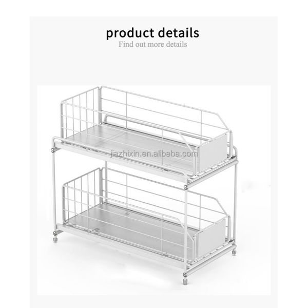 Under Sink Storage Shelf 2 Tier Bathroom Organizer Multi-Purpose Desktop Spice Rack Bottom Pull Out Drawer for Kitchen Cabinet