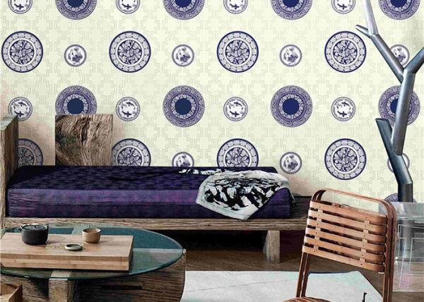 Blue And White Porcelain Room Decoration Asian Inspired Wallpaper / Wall Coverings