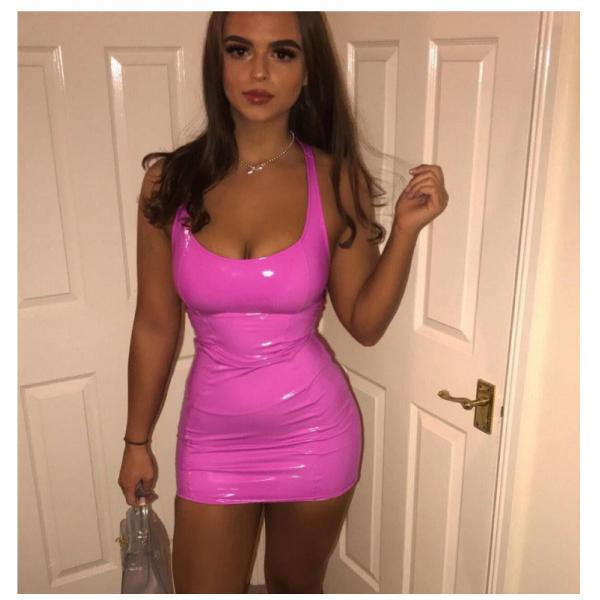 U Neck Sleeveless PU Leather Mini Dress