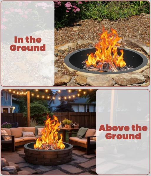 40 Inch High Carbon Steel Fire Pit Ring Insert for DIY Outdoor Wood Burning in Garden