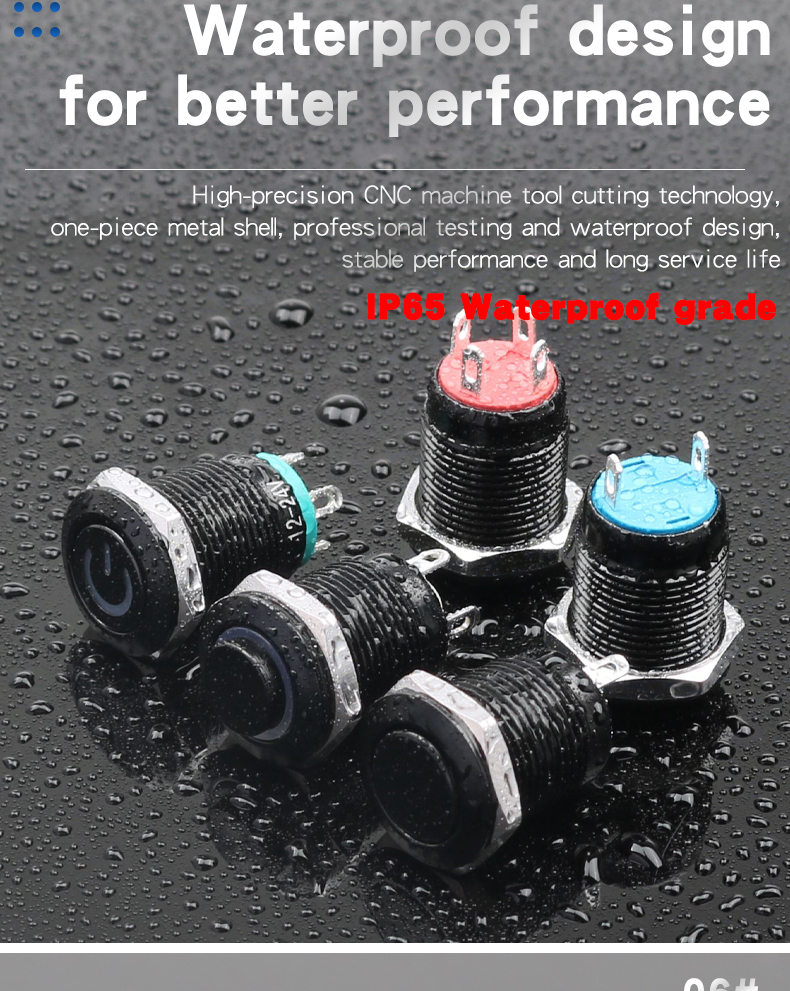 YZ 12mm Metal Push Button Switch Momentary 1NO Oxidized Black Shell High/Flat Head IP65 3A 4-Pin Power LED 6V-220V 100000