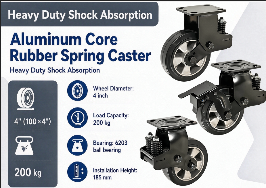 4 Inch (100 Mm) Heavy Duty Aluminium Core Rubber Casters Electronic Assembly Line Transfer Carts