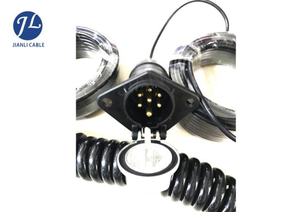 PU Jacket 7 Pin Coiled Power Cable , Truck Trailer Extension Cable With Plastic Plug