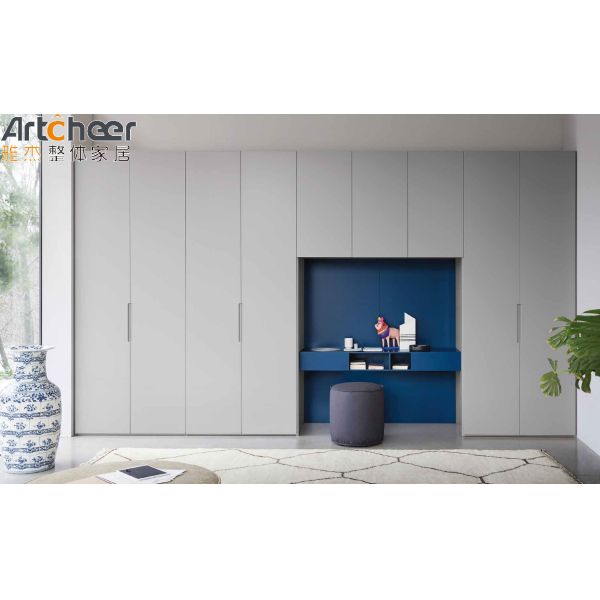 Modern Design Matte Grey Wardrobe with Writing Desk - Customizable Bedroom Furniture