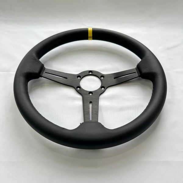 DELUXON 350mm Diameter Racing Steering Wheel with 33mm Dish and Black Leather Cover