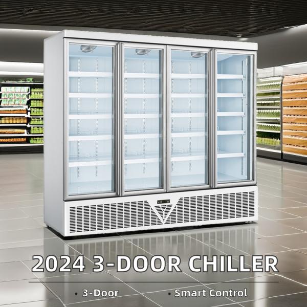 2024 4-Door Glass Door Display Supermarket Beverage Freezer Chiller 220V LED Light Cool Climate Type Refrigeration Equipment