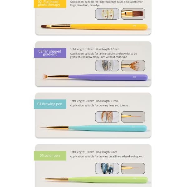 Synthetic Nylon Hair Gel Nail Art Brush 6pcs Nail Art Drawing Pen