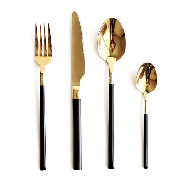 Hot Sale 304 Stainless Steel Flatware Set/Hotel Cutlery Black and Gold/Wedding Banquet Tableware