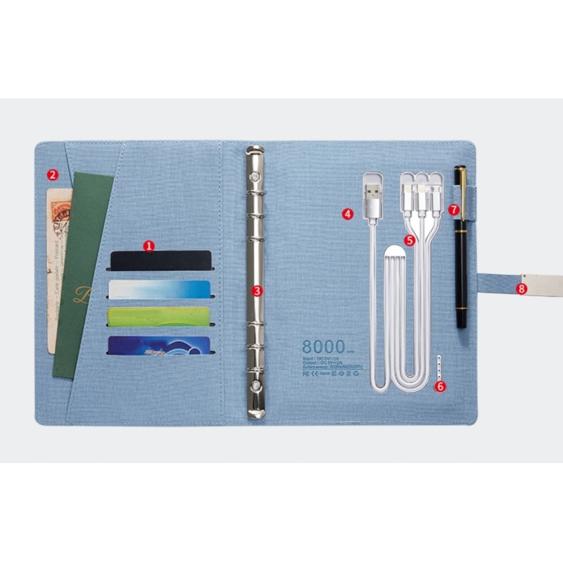 Bulk A5 Looseleaf Leather Power Bank Charge Notebook Multifunctional