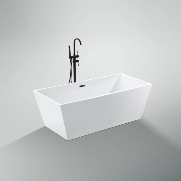 Center Drain Location Luxury Straight Acrylic Freestanding Bathtub with Hand Control