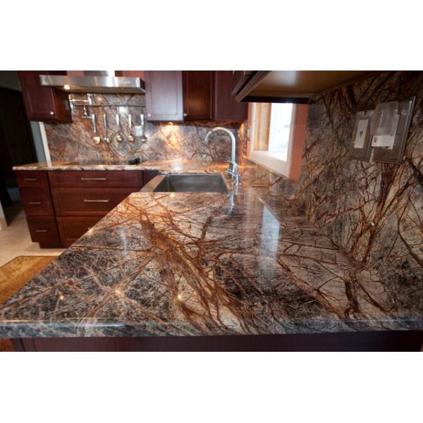 Antique Rainforest Brown Marble Slab Kitchen Countertops 36''X36'' Easy Maintenance