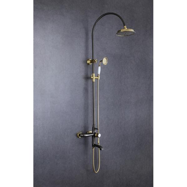 Antique Brass Bathroom Shower Faucet Set with Metered Faucets and Rainfall Shower Head
