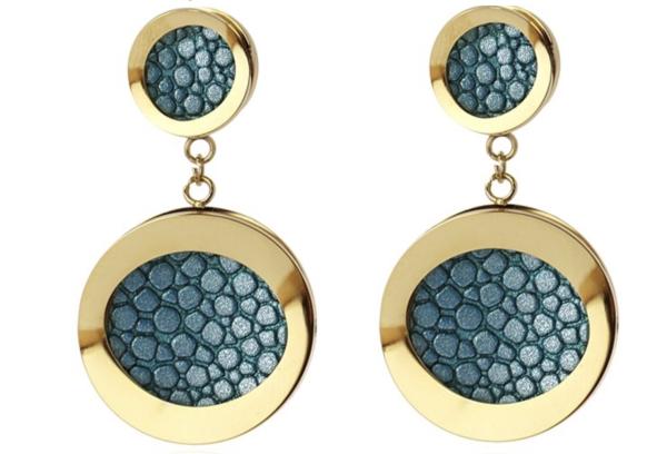Vintage Stainless Steel Gold Earrings 90s Retro Green Purple Round Drop Earrings