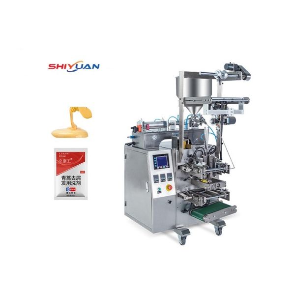 Vertical Liquid Paste Sachet Filling Packing Machine Three Side Back Seal
