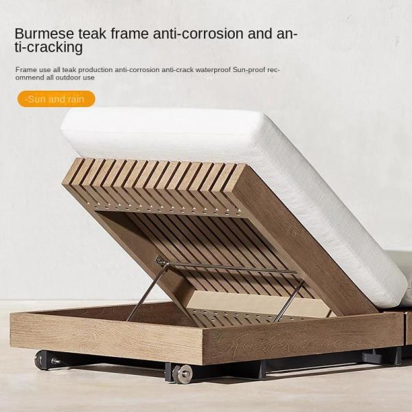 Customized Luxury Pool Teak Wood Lounge Chair With 5 Gears Backrest Adjustment Lesiure Bed