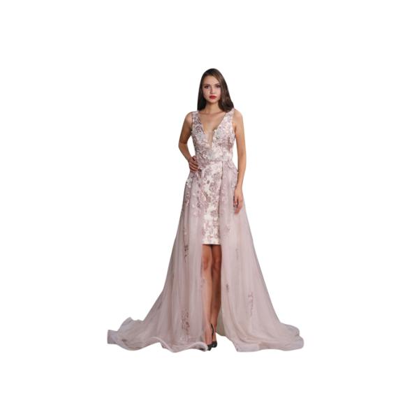 Applique High Low Tulle Train European Style Evening Dresses Formal Dress For Women