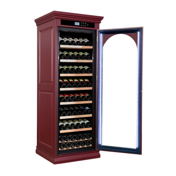 Solid Wood Kitchen Wine Cooler with Smart Digital Control Panel Locking Door and Tempered Glass LED Light