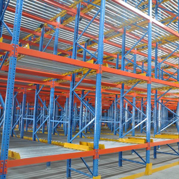 Roller Conveyor Stacking Pallet Storage Racks / Steel Material Pallet Racking System