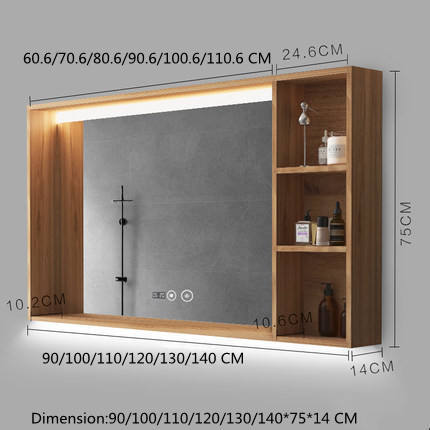 Solid Wood Bathroom Mirror Cabinet , Mirror Jewelry Cabinet With LED Light