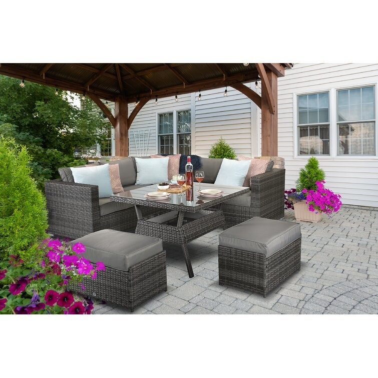 Outdoor Garden Dining Furniture Set with Bench by AJUNION Woven Rattan Corner Sofa