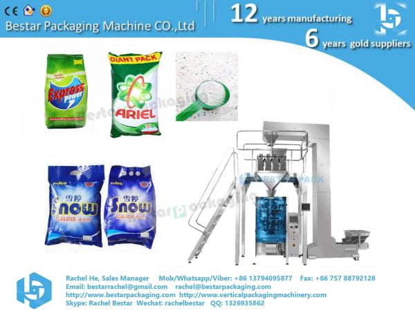 Stand pouch bag packing machine for washing powder, detergent powder, with spoon feeding