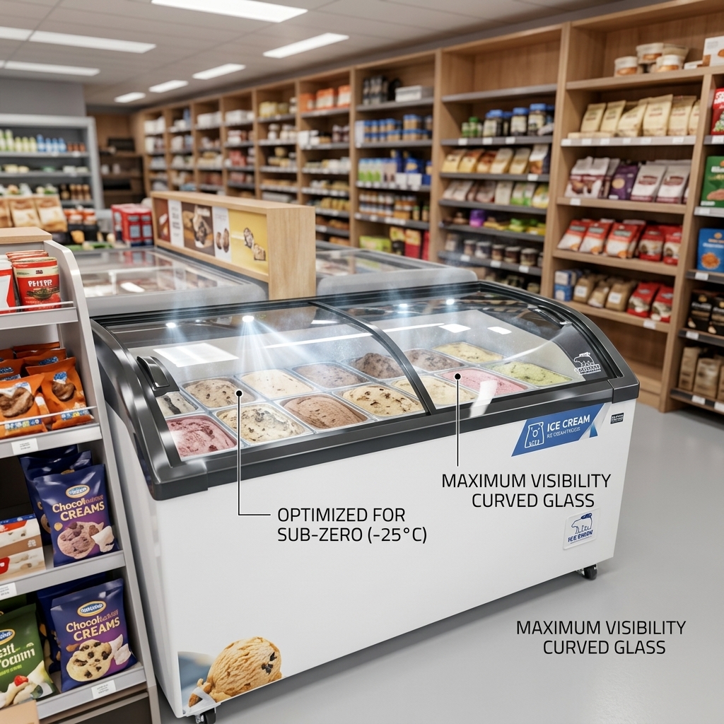 Large Capacity Ice Cream Display Cabinet 118L 280L 350L 420L Glass Display Freezer