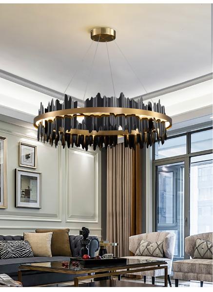 Modern Creative Circle LED Black Chandelier Lobby Hotel Light(WH-CY-164)