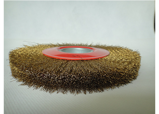 10 inch crimped bench wire wheel brush, 5/8 Arbor,medium face,0.008'' wire brass